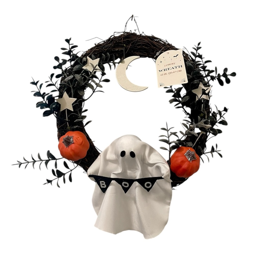 Ghost Wreath with Mini Pumpkins, Moon and Stars - Picture 3 of 8